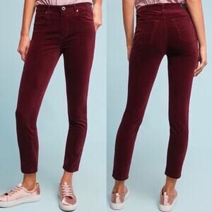 AG Adriano Goldschmied Velvet Burgundy The Stevie Slim Straight Ankle Pants 27R